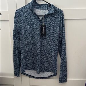 Walter Hagen Navy Blue Floral Quarter-Zip Long Sleeve Top